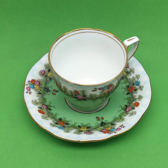 Ansley cup and saucer green bone of china made in England vintage from the 50's - Picture 3 of 6